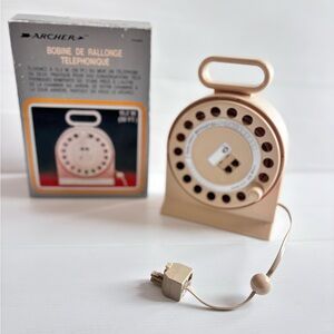 Vintage Archer Telephone Extension Cord Reel Beige w Box